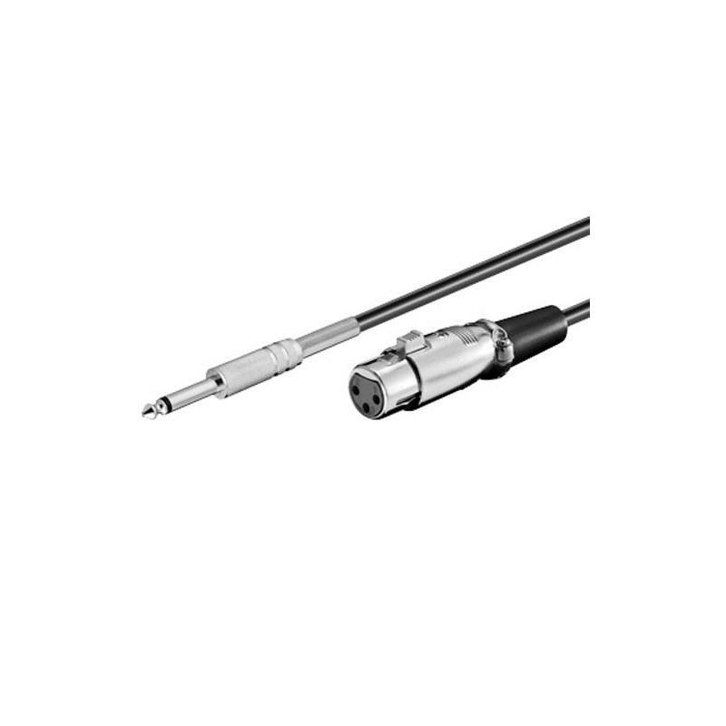 Cavo XLR Cannon femmina a Jack 6.35 maschio 6 mt. Mono nero Cavo XLR Cannon femmina a Jack 6.35 maschio 6 mt. Mono nero