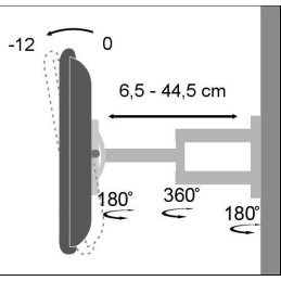 Supporto a muro per TV LED LCD 19-37'' inclinabile 3 snodi nero