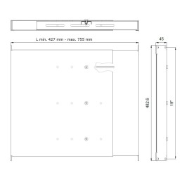 Mensola estensibile per Rack 19" 1U Grigio 4 punti