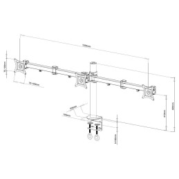 Supporto da scrivania per 3 Monitor 13-24" con morsetto