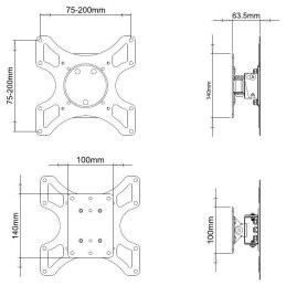 Supporto a muro per TV LED LCD 19 - 37'' inclinabile 1 snodo Nero