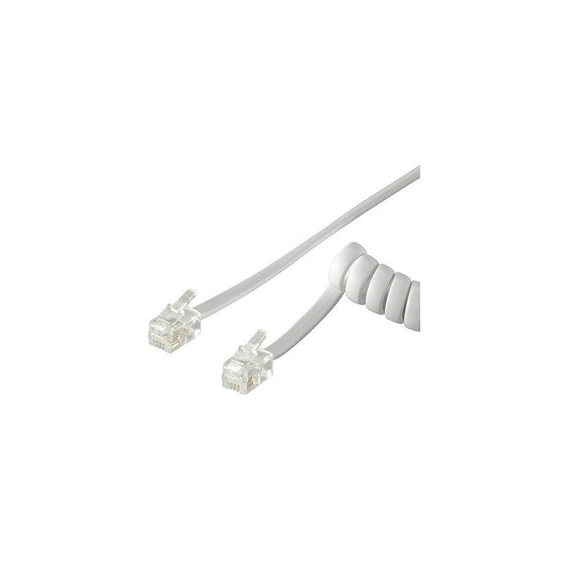 Cavo telefonico spiralato per cornetta 2mt RJ10 4P4C Bianco Cavo telefonico spiralato per cornetta 2mt RJ10 4P4C Bianco