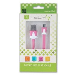 Cavo Flat USB AM a Micro USB M Rosa 1m