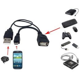 Cavo USB A F 2.0 OTG Micro USB M con Alimentazione USB, 30cm Nero