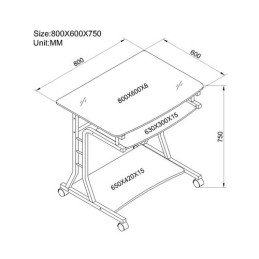 Scrivania per PC Compatta in Metallo e Vetro con Ruote