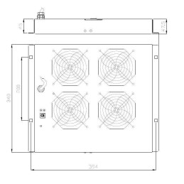 Gruppo di 4 Ventole a Soffitto Senza Termostato per Rack 19" Grigio