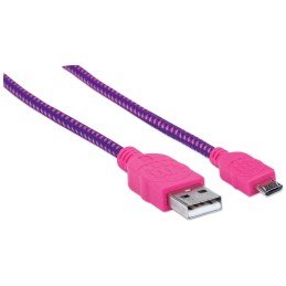 Cavo Micro USB Guaina Intrecciata USB2.0 A M/MicroB M 1m Viola/Fucsia