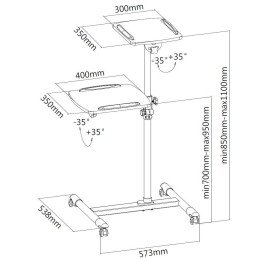 Carrello Supporto per Proiettore Beamer Notebook PC Ripiani Regolabili