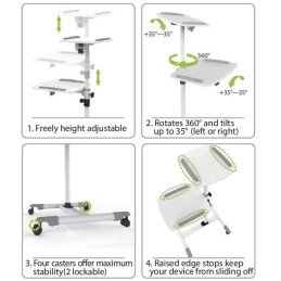 Carrello Supporto per Proiettore Beamer Notebook PC Ripiani Regolabili