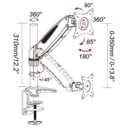 Supporto Tubolare a Gas da Scrivania per Monitor 15-27" 360mm Nero