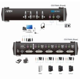 Switch KVM USB DVI a 4 Porte con Audio e Hub USB, CS1764A