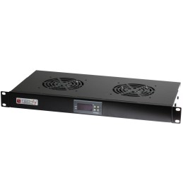 Gruppo 2 Ventole 1U per Rack 19" con Termostato LED Nero