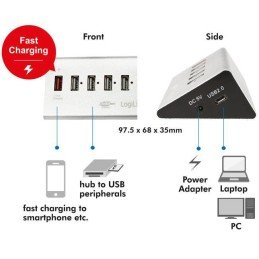 Hub USB 5 Porte in Alluminio con Ricarica Veloce