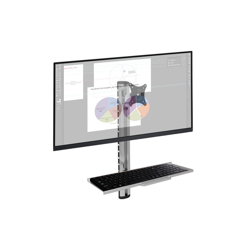 Postazione di lavoro a parete con supporto monitor e ripiano tastiera Postazione di lavoro a parete con supporto monitor e ripiano tastiera