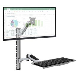 Postazione di lavoro a parete con supporto monitor e ripiano tastiera estensibile