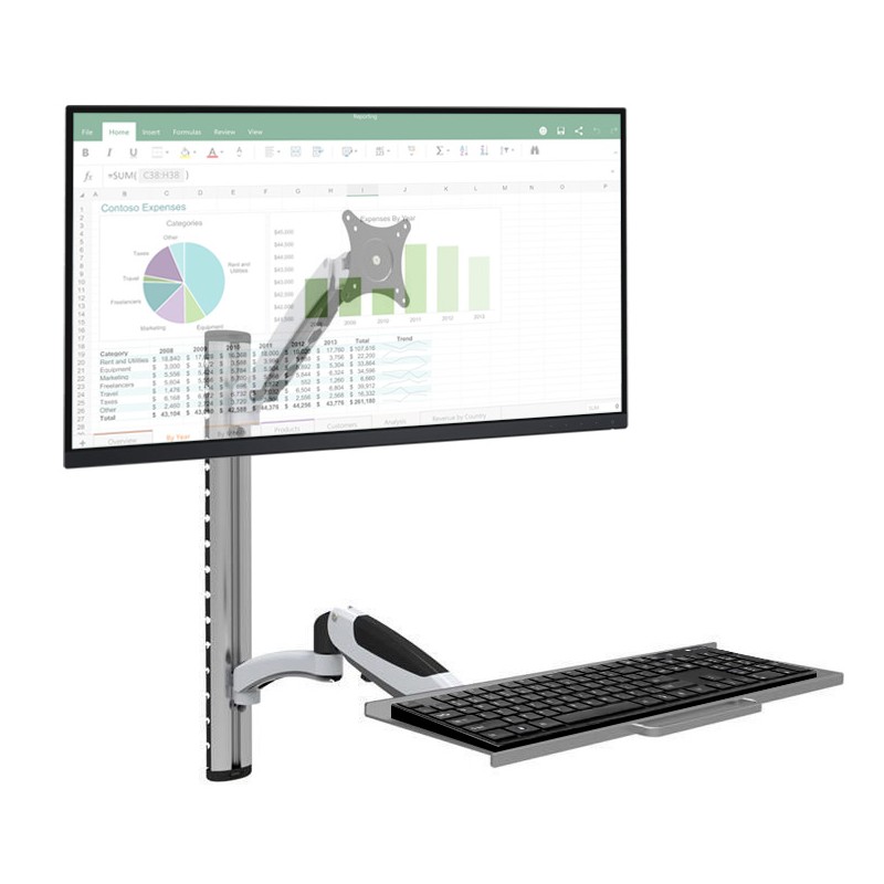 Postazione di lavoro a parete con supporto monitor e ripiano tastiera estensibile Postazione di lavoro a parete con supporto monitor e ripiano tastiera estensibile
