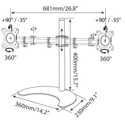 Supporto da scrivania per 2 Monitor 13-27" con base h.400m