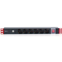 Multipresa per rack 19'' 6 posti con interruttore e 2 prese USB 1 U