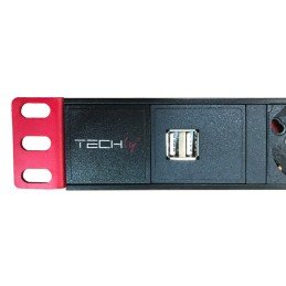 Multipresa per rack 19'' 6 posti con interruttore e 2 prese USB 1 U