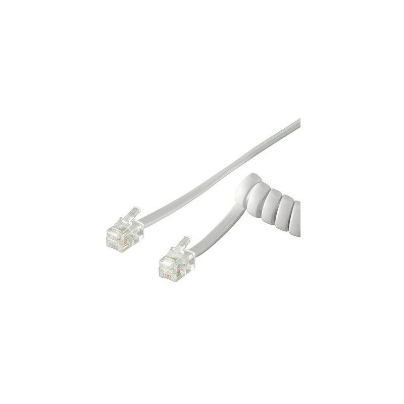 Cavo telefonico spiralato 4 mt RJ10 4P4C Bianco