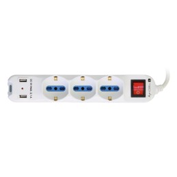 Multipresa 6 Posti Italiana Bipasso con 2 Prese USB Bianca