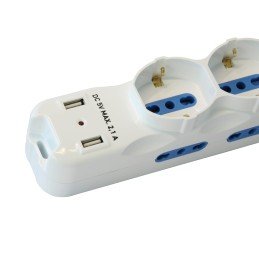 Multipresa 6 Posti Italiana Bipasso con 2 Prese USB Bianca