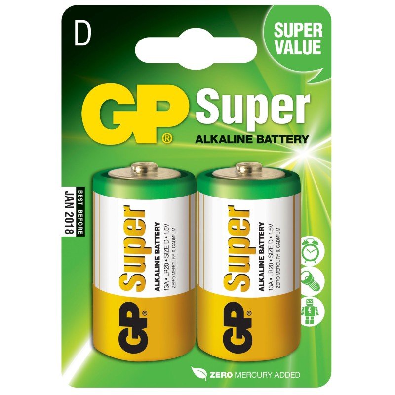 Blister 2 Batterie Torcia D GP Super Blister 2 Batterie Torcia D GP Super