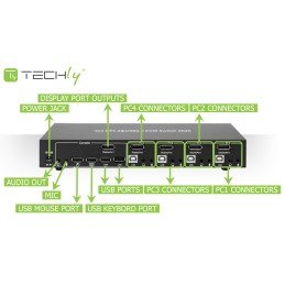 Switch KVM DisplayPort 1.2 e USB 2.0 4 porte con hub e audio