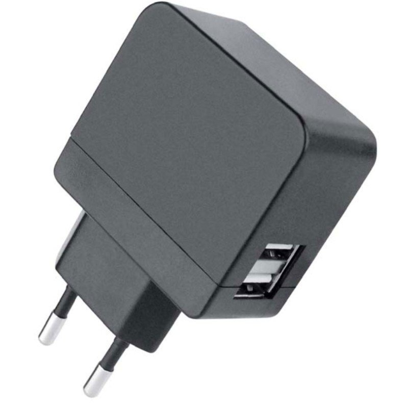 Caricatore 2 USB 2,1A Compatto Spina Europea 2 pin Nero