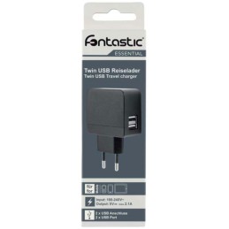 Caricatore 2 USB 2,1A Compatto Spina Europea 2 pin Nero