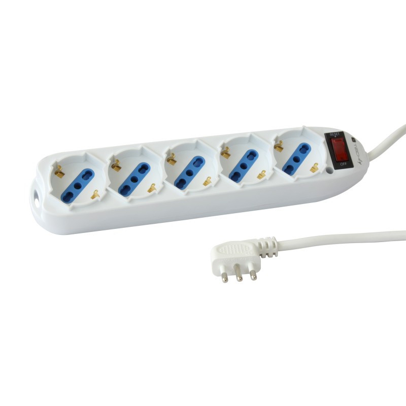 Multipresa 5 Posti Italiana Bipasso / Schuko con spina 10A Multipresa 5 Posti Italiana Bipasso / Schuko con spina 10A
