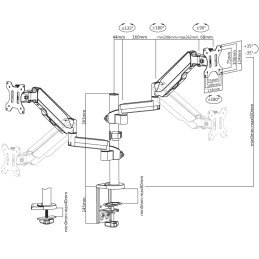 Supporto da Scrivania Doppio Monitor 17-32" con molla a gas Nero