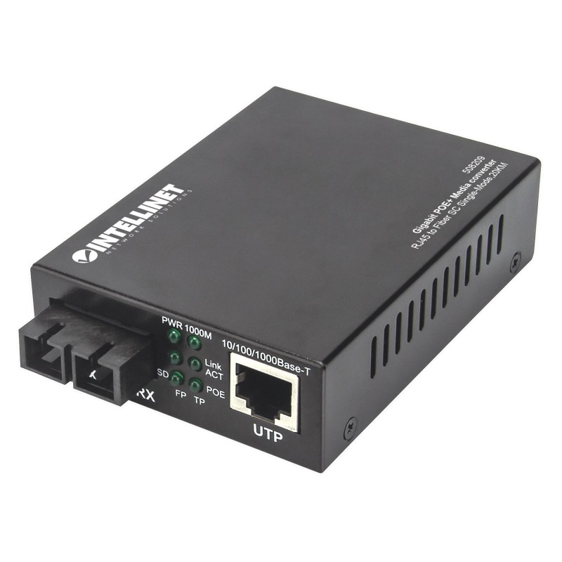 Media Converter Gigabit PoE+ SC Monomodale Media Converter Gigabit PoE+ SC Monomodale