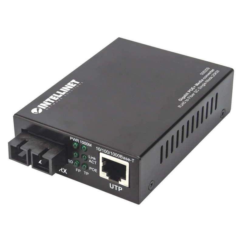 Media Converter Gigabit PoE+ SC Monomodale