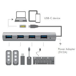 Hub USB-C™ SuperSpeed 4 Porte Alluminio Silver