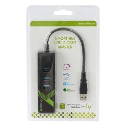 Adattatore Convertitore USB3.0 Ethernet Gigabit con Hub 3 porte