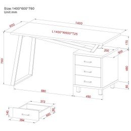 Scrivania per Computer dal Design Moderno con Tre Cassetti Quercia