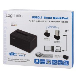 Docking Station USB3.1 Gen2 per HDD/SSD SATA da 2.5"/3.5" Nero