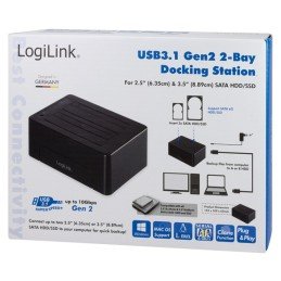 Docking Station USB3.1 Gen2 Doppio Slot HDD/SSD SATA da 2.5"/3.5" Nero