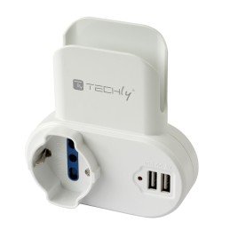 Adattatore Presa bipasso/Schuko 2 USB 1A con porta telefono