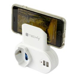 Adattatore Presa bipasso/Schuko 2 USB 1A con porta telefono