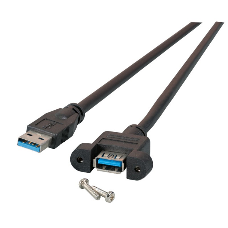 Cavo Prolunga USB 3.0 SuperSpeed A/A M/F da Pannello 1m Nero