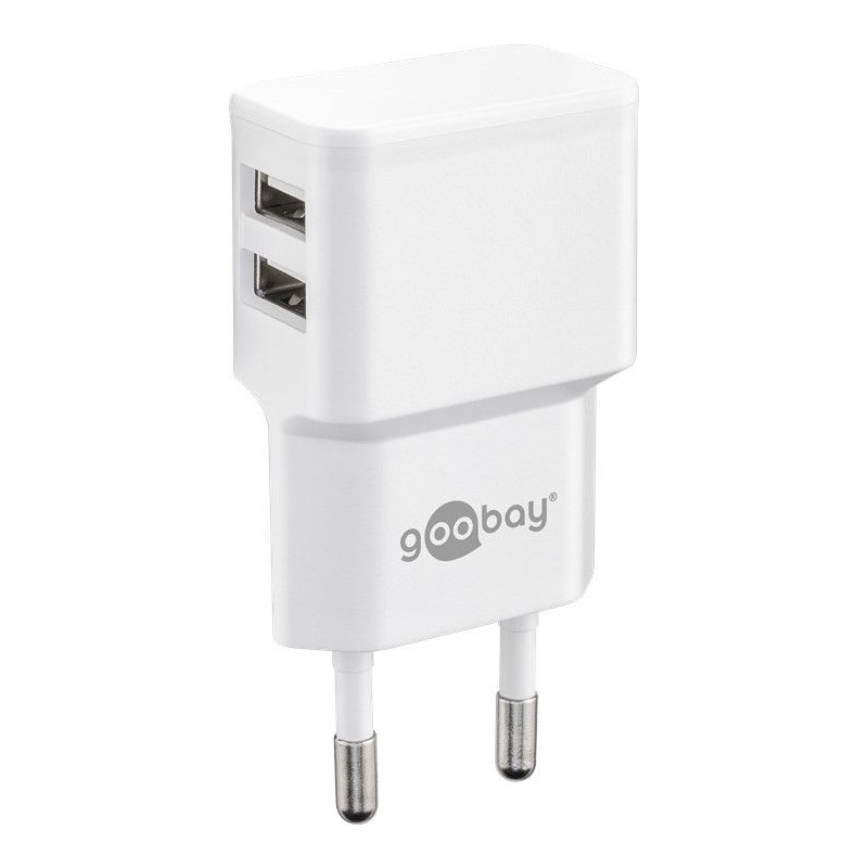 Caricatore da Muro 2 porte USB-A Slim Design 12W Bianco