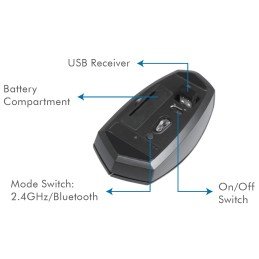 Mouse Bluetooth v4.2 Wireless 2.4GHz Dual-Mode 1200 dpi Nero