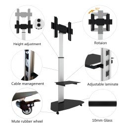 Supporto a Pavimento con Mensola Trolley TV LCD/LED/Plasma 37-70" Silver