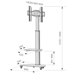 Supporto a Pavimento con Mensola Trolley TV LCD/LED/Plasma 37-70" Silver