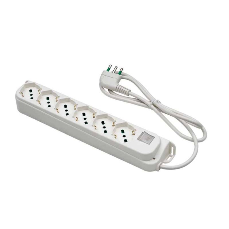 Multipresa 6 Posti Schuko con Interruttore e Cavo 1,5m Bianco Multipresa 6 Posti Schuko con Interruttore e Cavo 1,5m Bianco