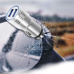 Caricatore da Auto in Alluminio 2x USB 10,5W Rompivetro di Emergenza