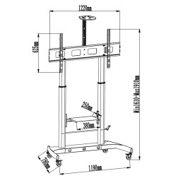 Supporto da Pavimento TV LCD/LED 52-110" Altezza Regolabile 2 Mensole