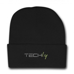 Berretto invernale a costine nero con logo Techly